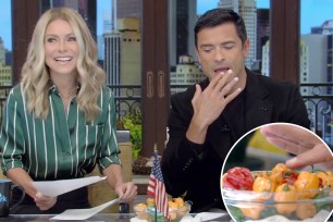 Kelly Ripa and Mark Consuelos talking on "Live" and a bowl of peppers