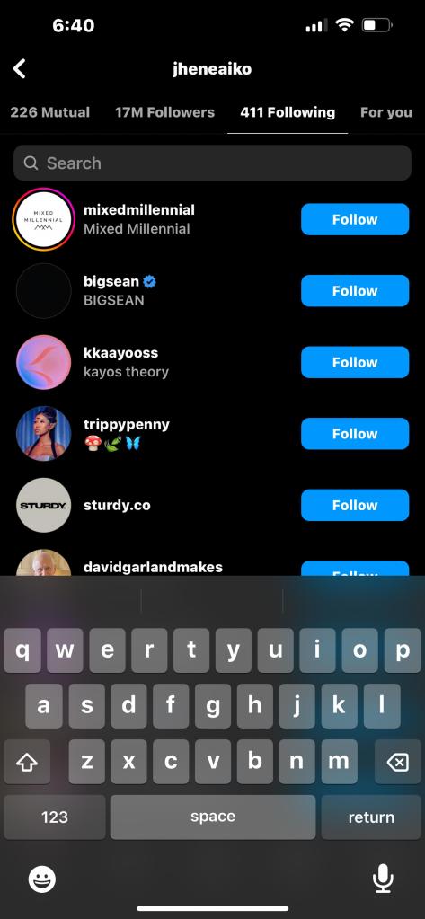 Screenshot of Jhené Aiko re-following Big Sean on Instagram.