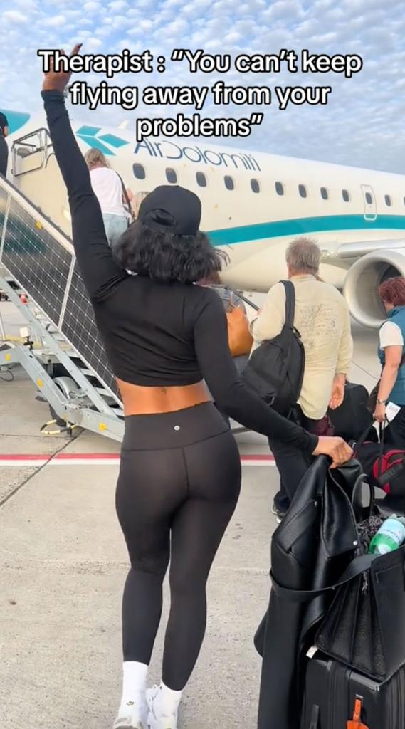 Kayla Nicole boarding a flight. 