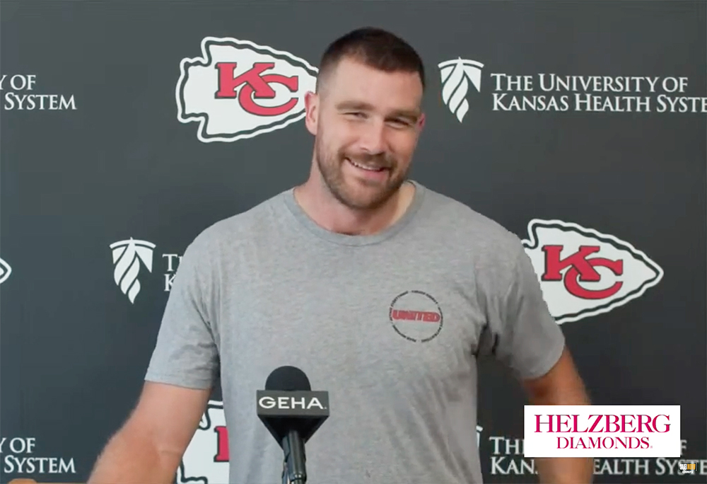 Travis Kelce during a press conference. 