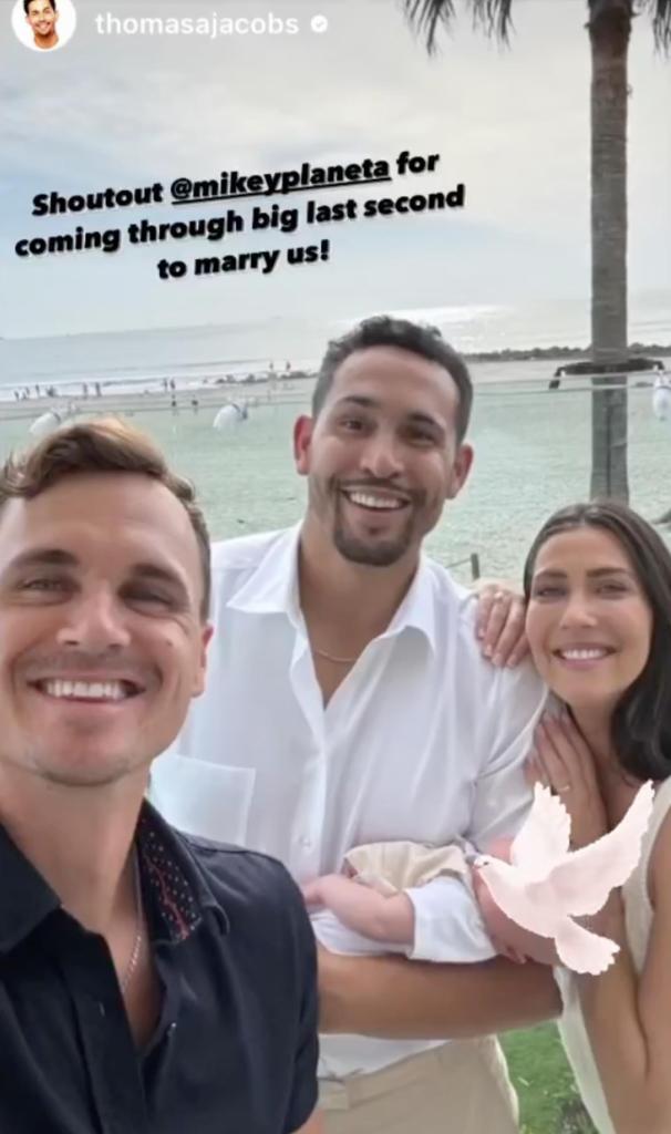 Becca Kufrin and Thomas Jacobs with their officiant.