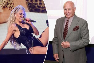 Erika Jayne singing and Tom Girardi smiling