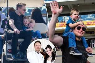 Elon Musk and son X AE A-XII, as well as an inset with Grimes