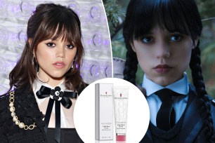 Jenna Ortega with an inset of Elizabeth Arden 8-Hour Cream