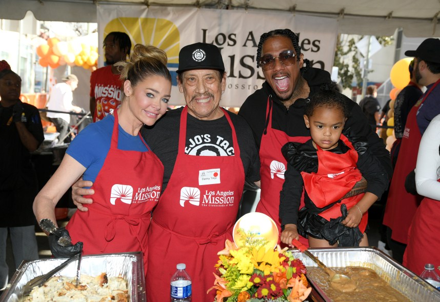 Denise Richards, Danny Trejo and Nick Cannon, Thanksgiving at Los Angeles Mission