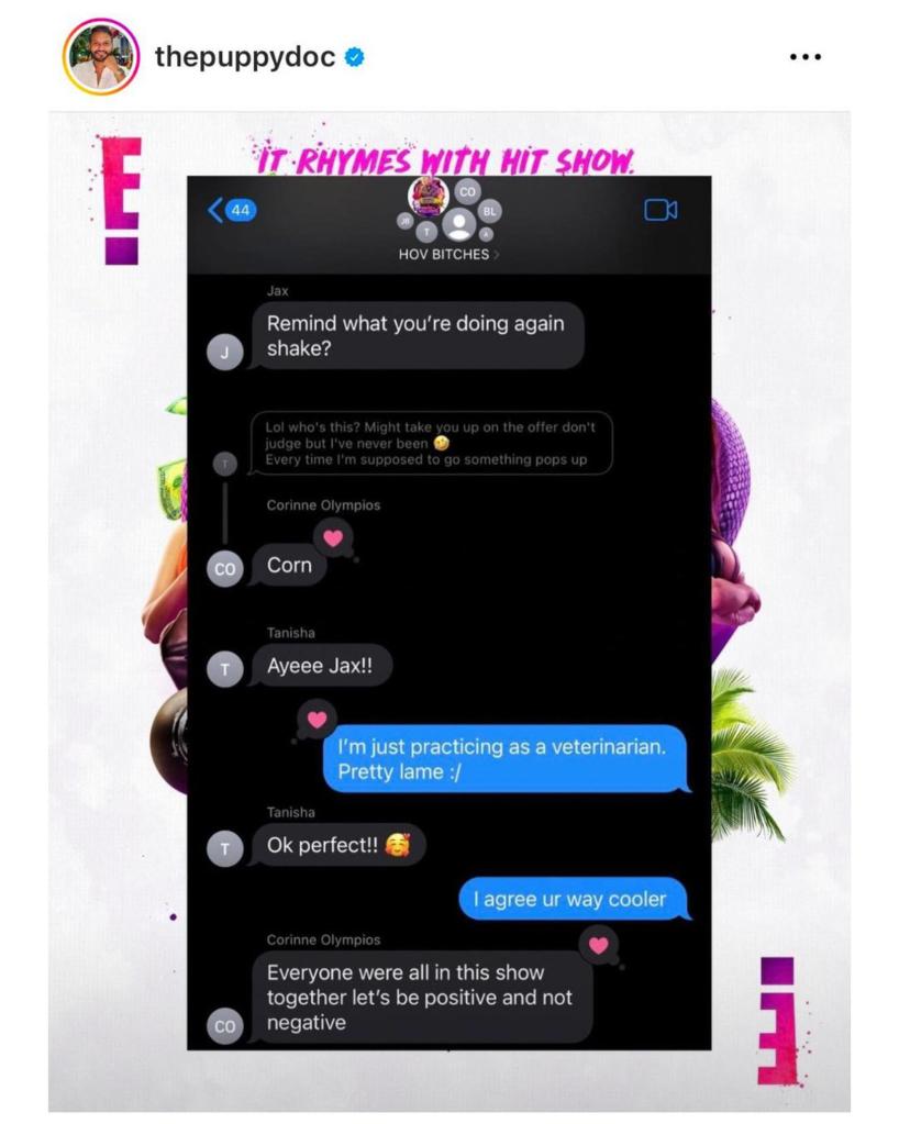 A screenshot of texts between Jax Taylor and Shake Chatterjee.