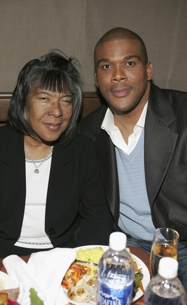 Tyler Perry posing with his mother, Willie Maxine Perry.