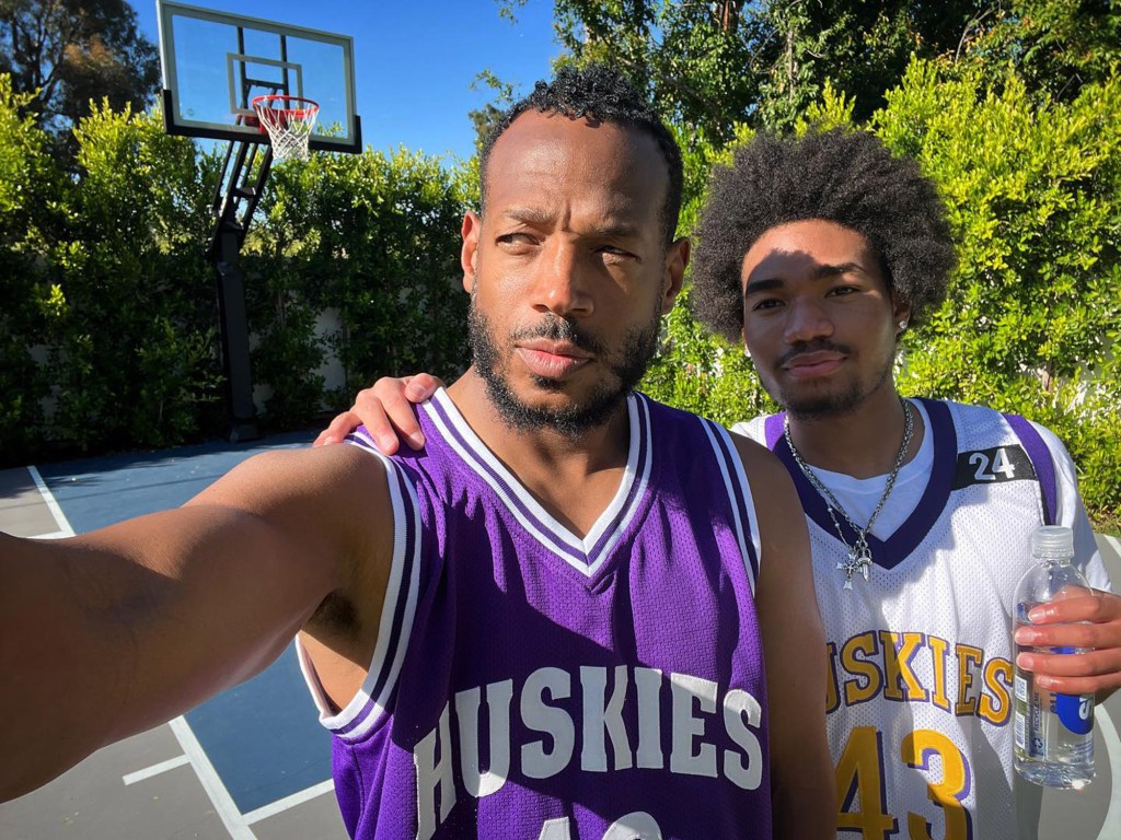 marlon wayans and his son shawn on a basketball court selfie