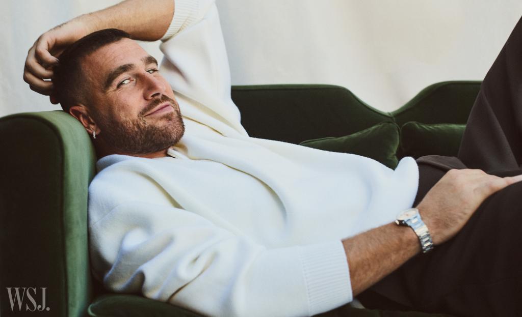 Travis Kelce lying down for WSJ. Magazine.