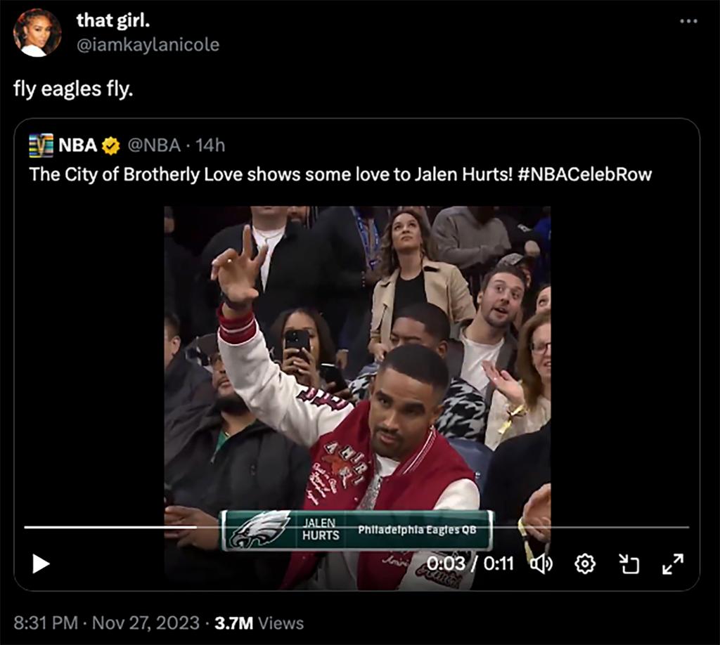 Kayla Nicole tweet of Jalen Hurts.