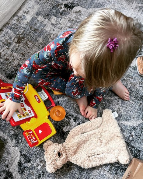 Emma Roberts' son Rhodes plays with his toys on Christmas morning