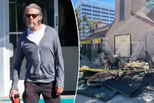 'Ferris Bueller's Day Off' star Alan Ruck split image with car accident site.