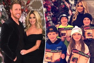 A split photo of Kroy Biermann and Kim Zolciak posing and a photo of the Zolciak and Biermann family