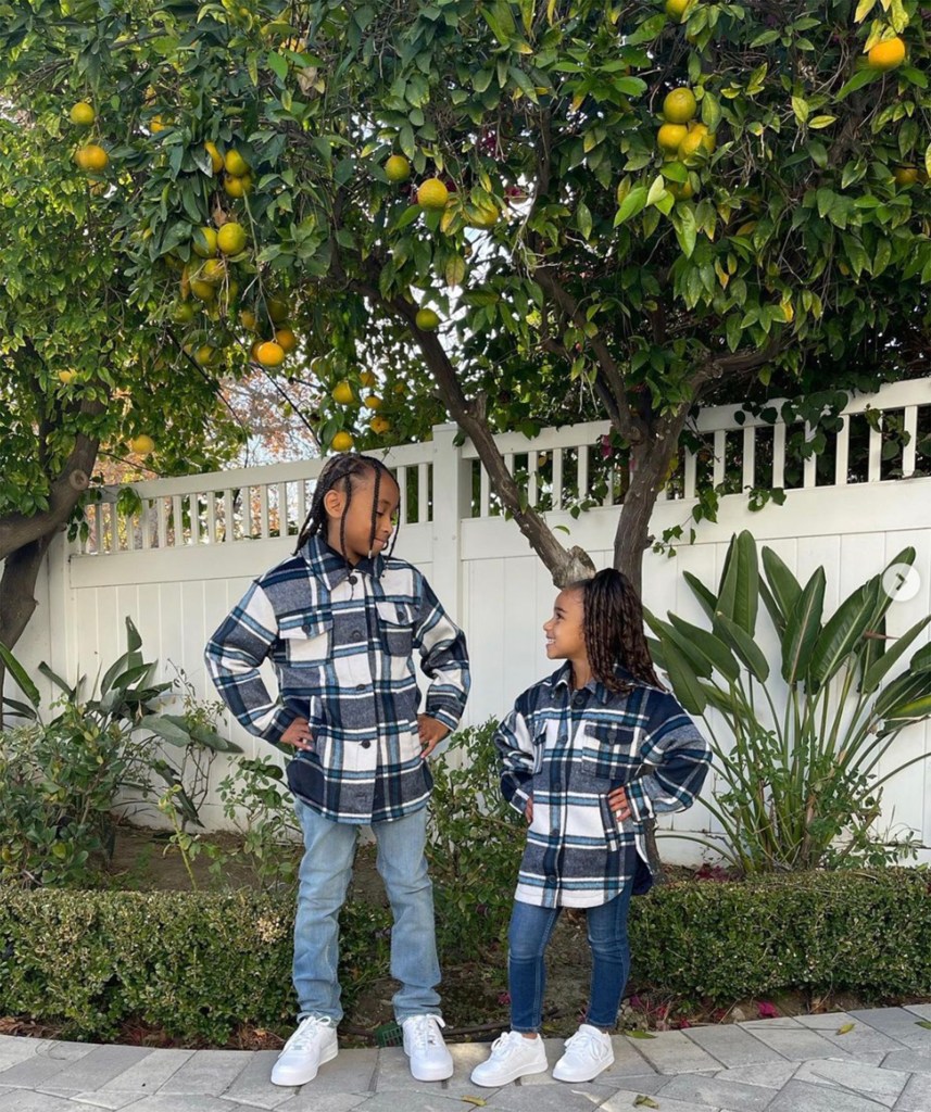 king cairo and dream kardashian wearing matching plaid shirts