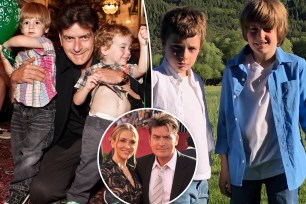 Charlie Sheen and sons Bob and Max, as well as a Brooke Mueller inset