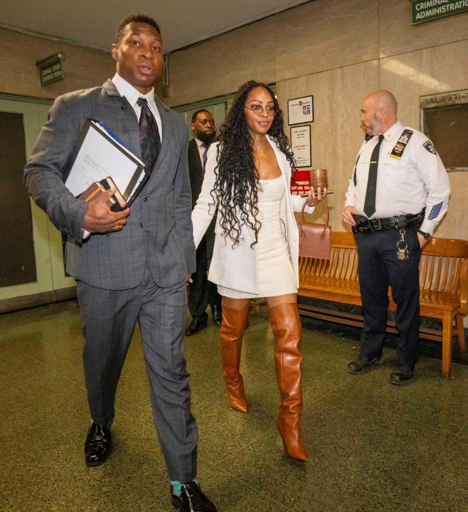 Jonathan Majors and Meagan Good arriving to court.