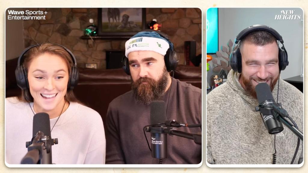 Kylie Kelce, Jason Kelce and Travis Kelce on "New Heights"