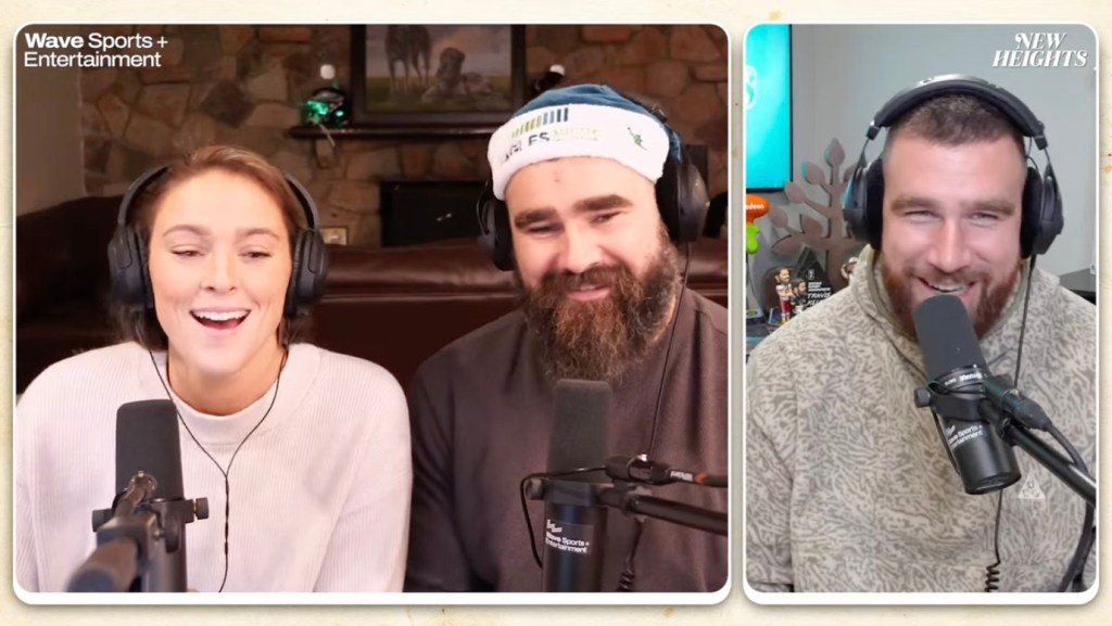 Kylie Kelce, Jason Kelce and Travis Kelce on "New Heights"