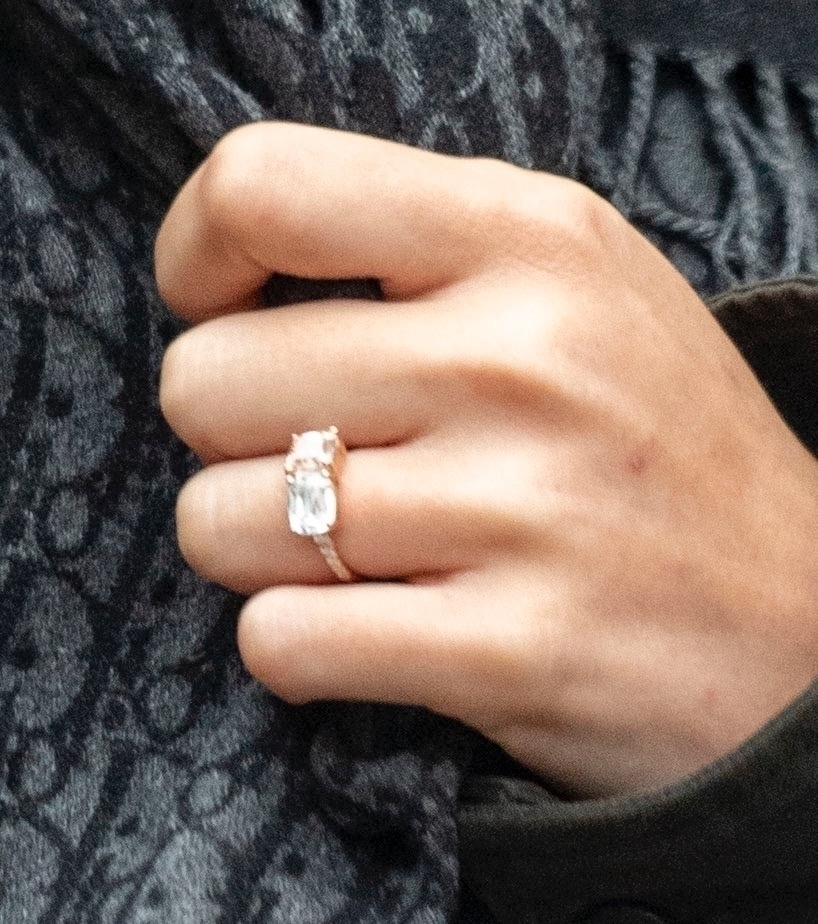 A closeup of Suki Waterhouse's ring