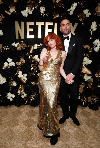 Natasha Lyonne and Bryn Mooser attend Netflix's 2024 Golden Globe After Party at Spago on January 07, 2024 in Be