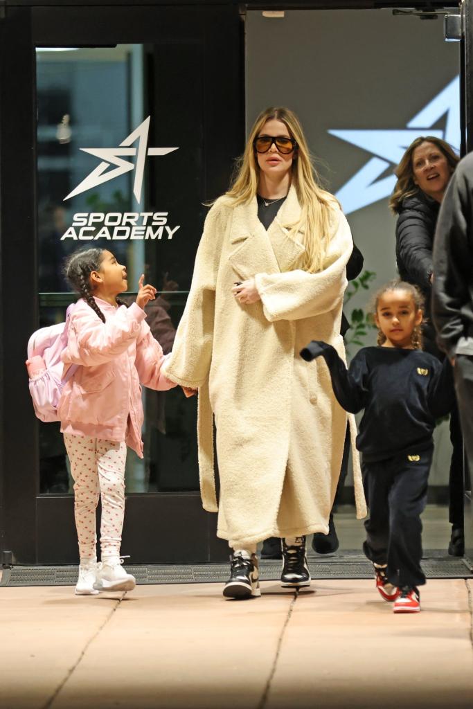 Khloé Kardashian leaving Saint West's basketball game with True and Dream.