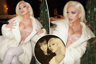 Split images of Christina Aguilera with an inset of her and Summer Rain.