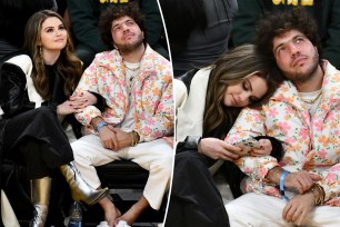 Benny Blanco and Selena Gomez at the Lakers game.