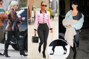 Lady Gaga, Kim Kardashian and Chrissy Teigen wearing leggings with heels