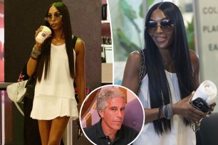 Naomi Campbell in Dubai with an inset of Jeffrey Epstein.