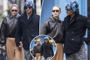 Bradley Cooper and gigi Hadid split image.