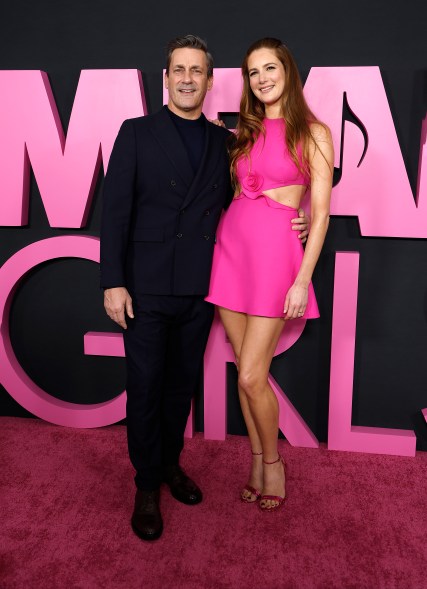 Jon Hamm and Anna Osceola attend the premiere of "Mean Girls" in New York City.