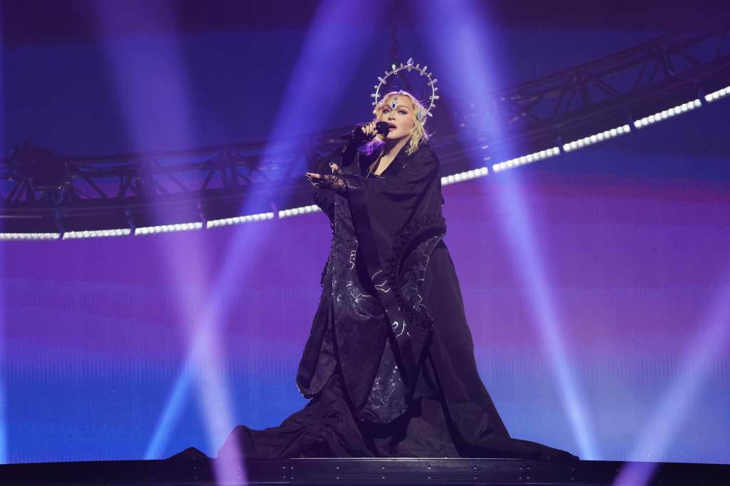 Madonna performing in London.