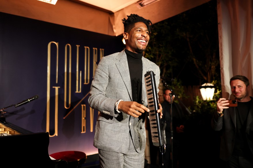 Jon Batiste performing at The Golden Eve Party held at Chateau Marmont on January 6, 2024 in Los Angeles, California. 