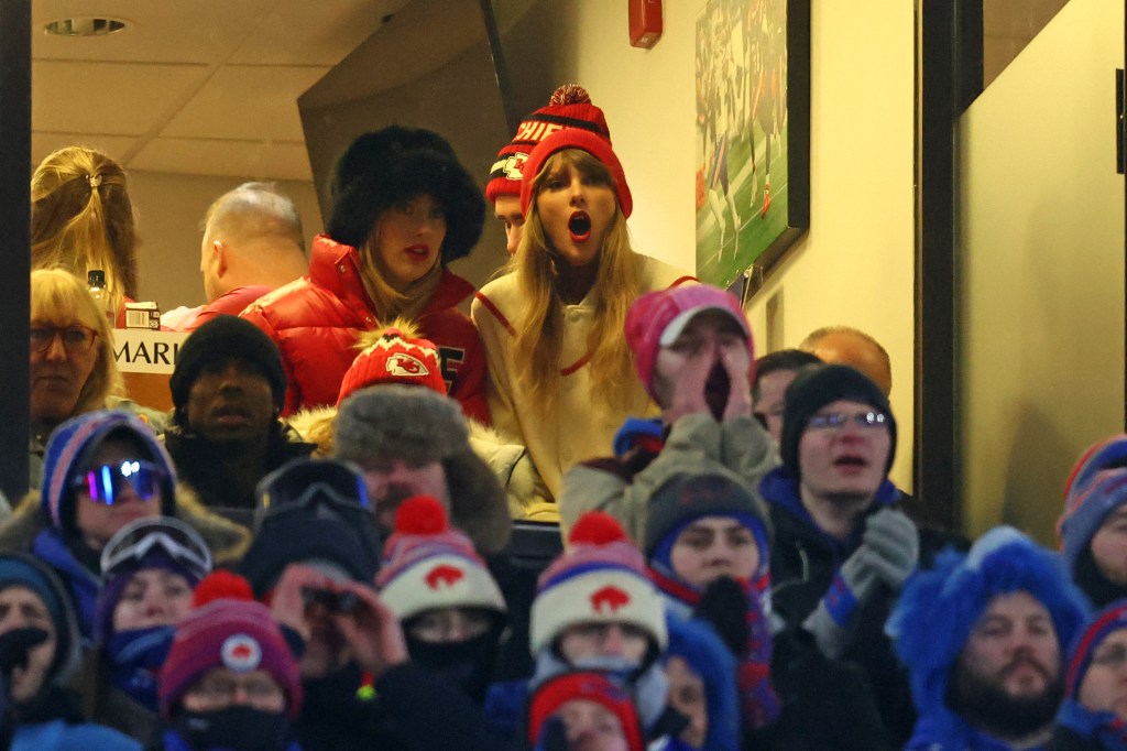 brittany mahomes and a shocked-looking taylor swift in the chiefs box