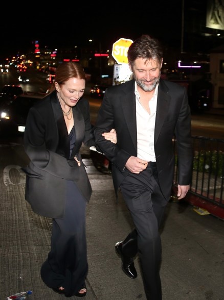 Julianne Moore and husband Bart Freundlich are seen leaving the Golden Globe afterparty at Chateau Marmont in Los Angeles.