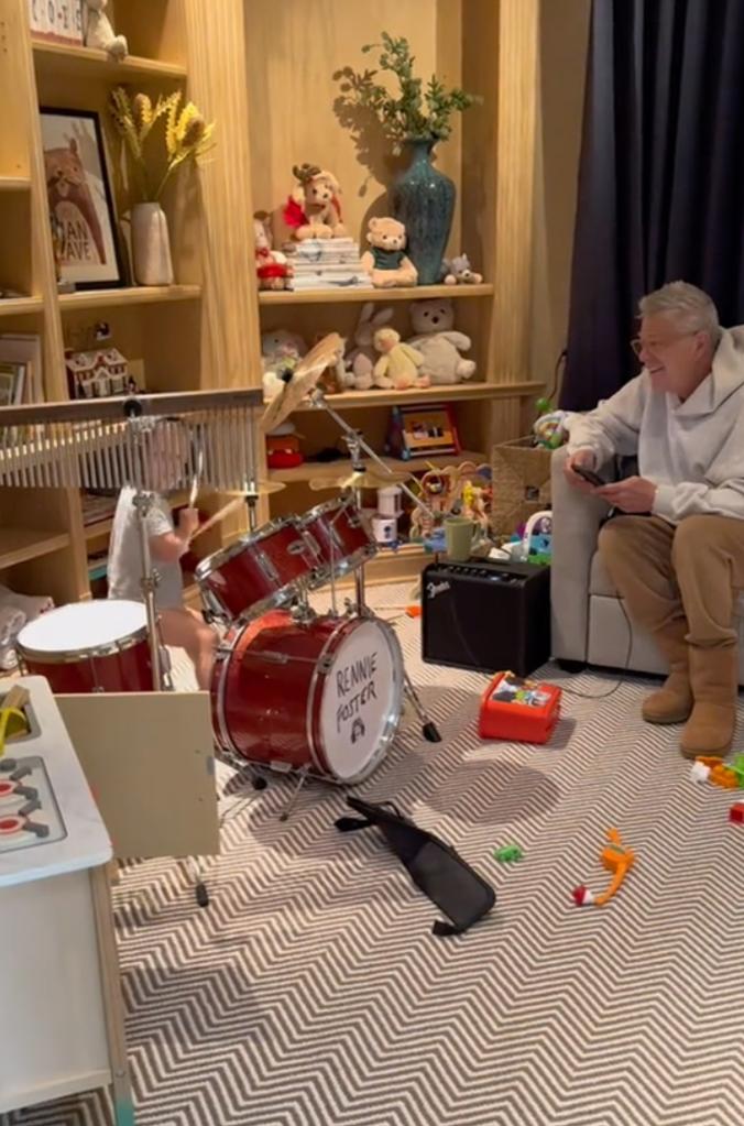 David Foster and Katharine McPhee's son, Rennie, playing the drums.