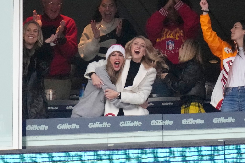 Taylor Swift and Brittany Mahomes hug