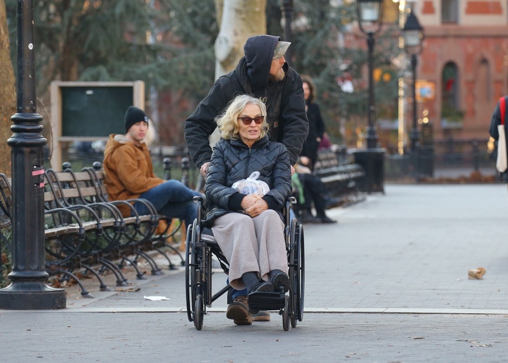 jessica lange's son pushing her in a wheelchair