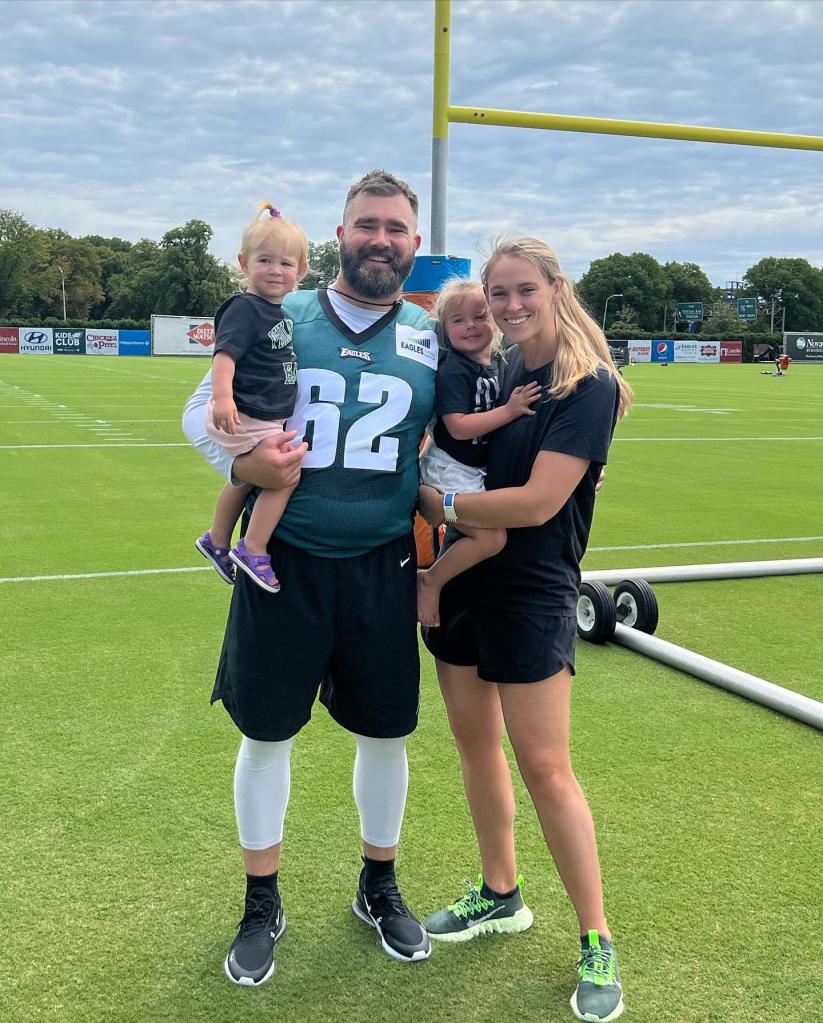 Jason and Kylie Kelce with their kids.