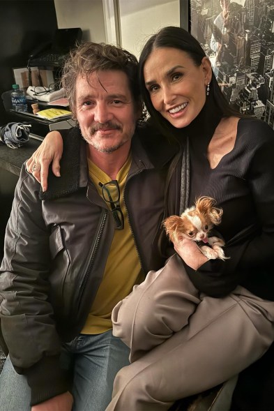 RAISE THE WOOF: At the “Saturday Night Live” after-party, Demi Moore’s pooch Pilaf hobnobs with the likes of Pedro Pascal.