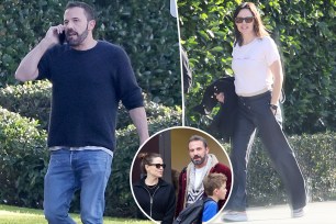 Jennifer Garner and Ben Affleck with an inset of them with their son Samuel.