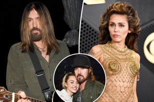 Miley and Billy Ray Cyrus split image.