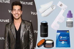 Matt Rogers with insets of a bidet, Conerse sneakers, deodorant, hair gel and white strips