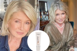 Martha Stewart with an inset of Alastin tinted sunscreen