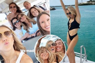 Brittany Mahomes in Mexico with friends split image.