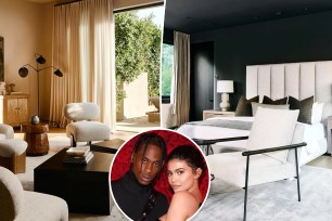 Kylie Jenner and Travis Scott's Beverly Hills home with an inset of them.