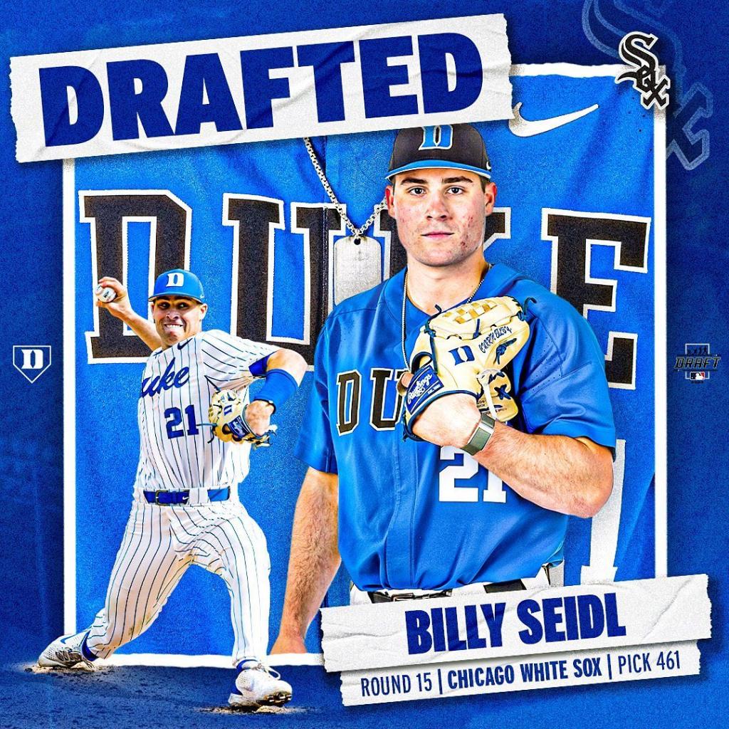 A graphic of Billy Seidl getting drafted to the Chicago White Sox