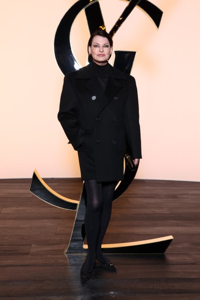 Linda Evangelista attends the Saint Laurent show during Paris Fashion Week on Feb. 27, 2024.