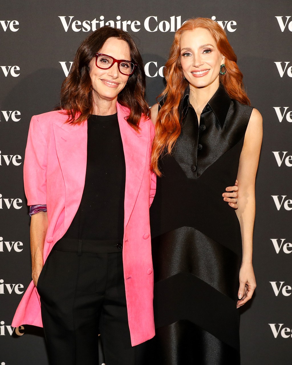 Elizabeth Stewart and Jessica Chastain at a Vestiaire Collective event