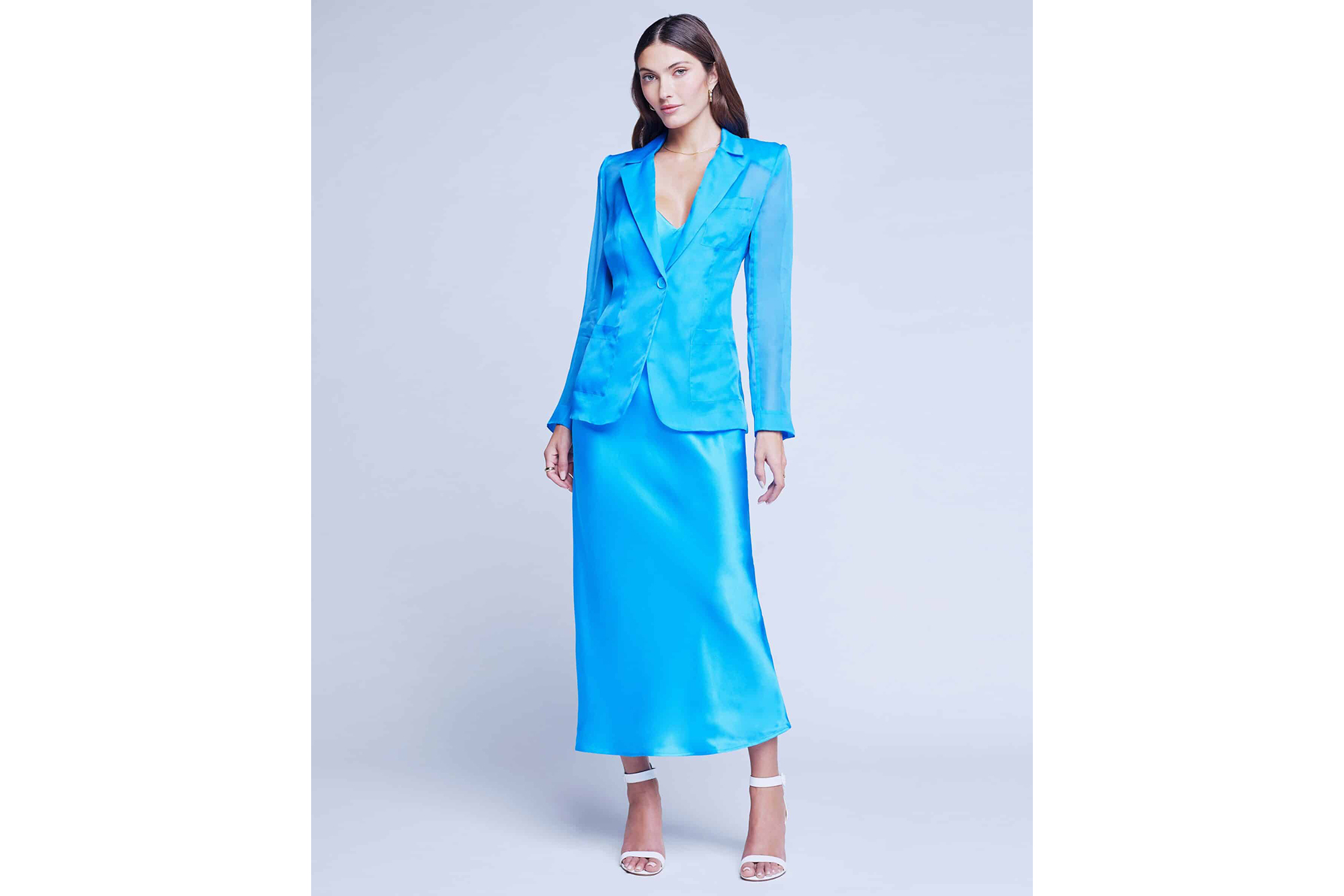 L'Agence blue blazer and slip dress